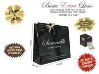 BUSTE IN CARTA LUSSO NERA PLASTIFICAZIONE LUCIDA EXTRA impianto stampa, chiudibusta e nastrino doppio raso omaggio 
